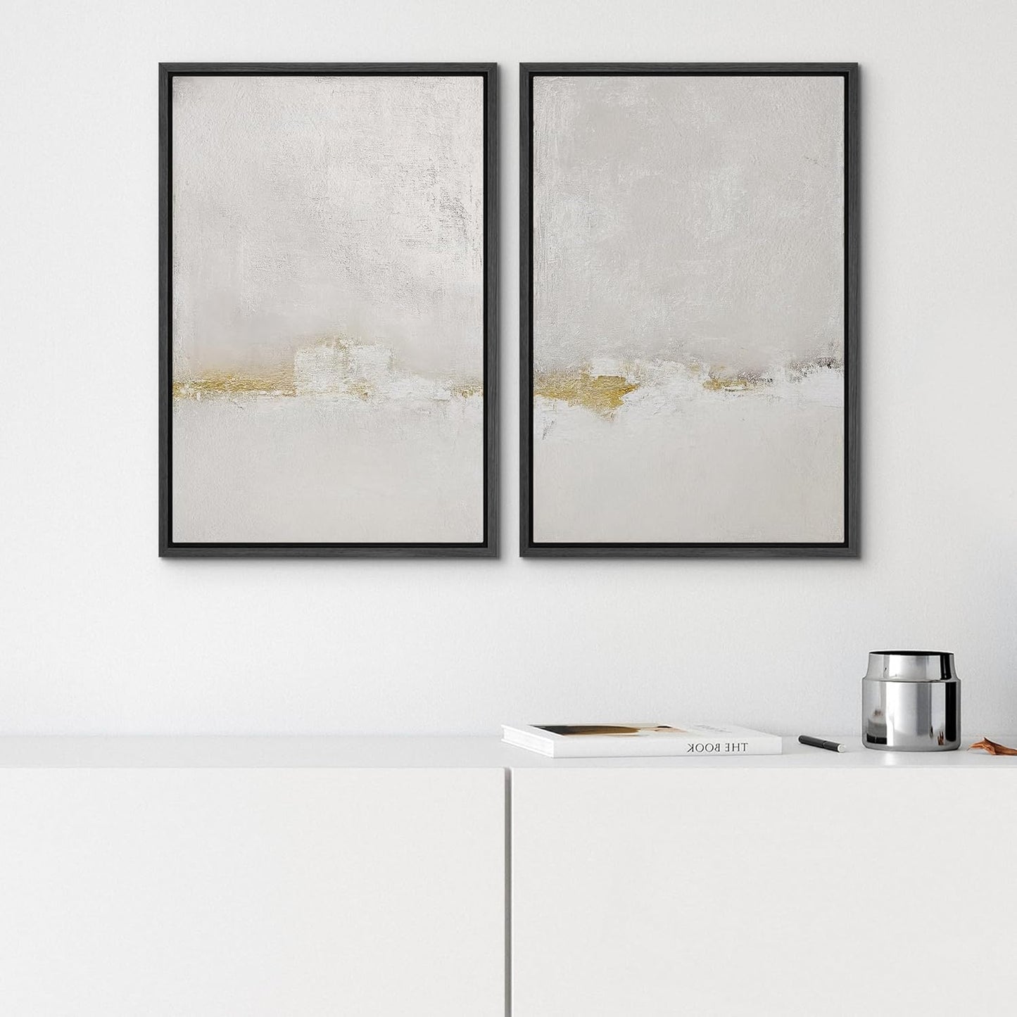 SIGNWIN Framed Canvas Print Wall Art Pastel Grunge Gray Landscape Abstract Shapes Illustrations for Living Room, Bedroom, Office - 16"x24"x2 Black