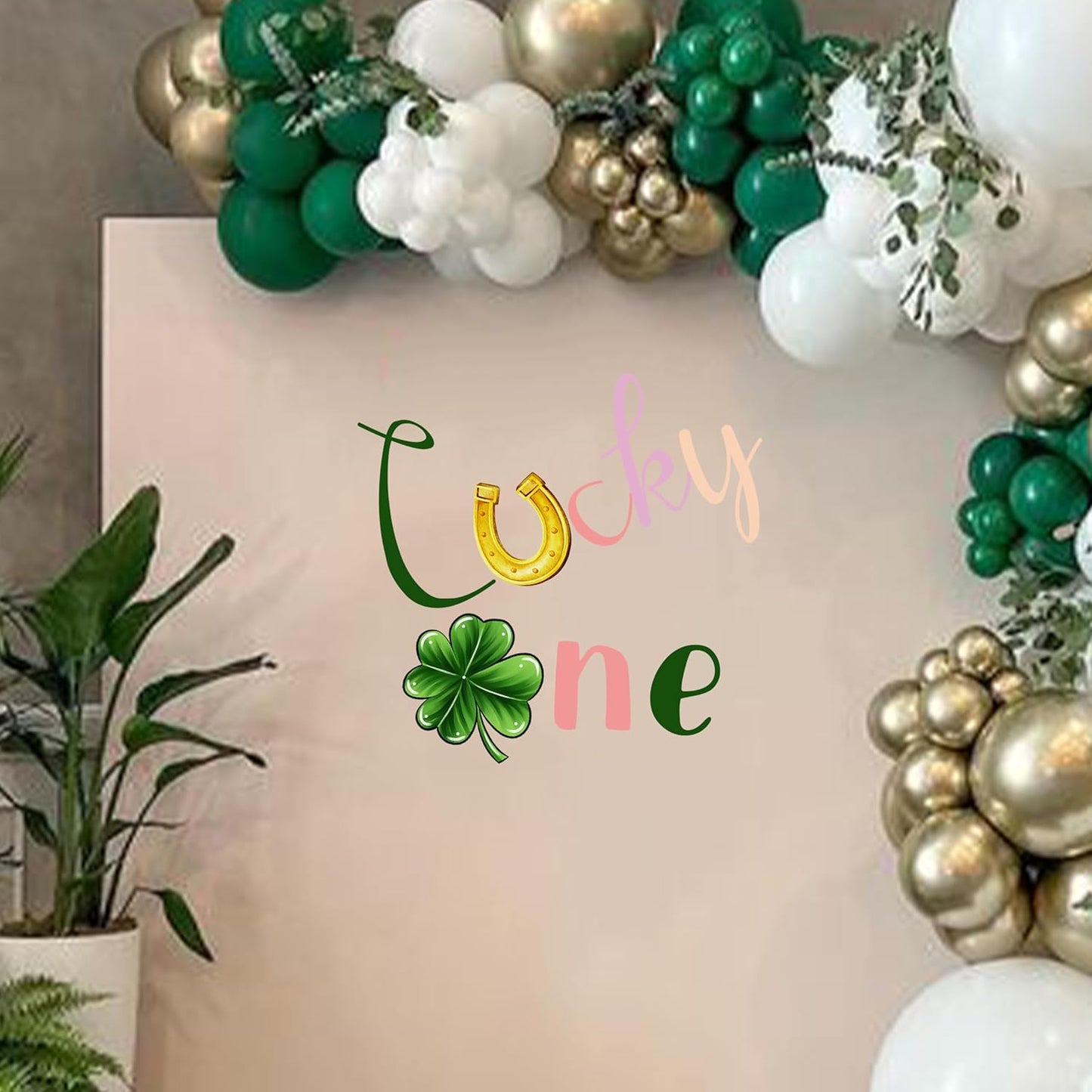 Lucky One Wall Decal - Clover First Boy Girl Birthday Party Decoration, Lucky Clover 1st Birthday Party Supplies, Balloon Arch Background Wall Four-Leaf Clover Sign Decal(Lucky one D)