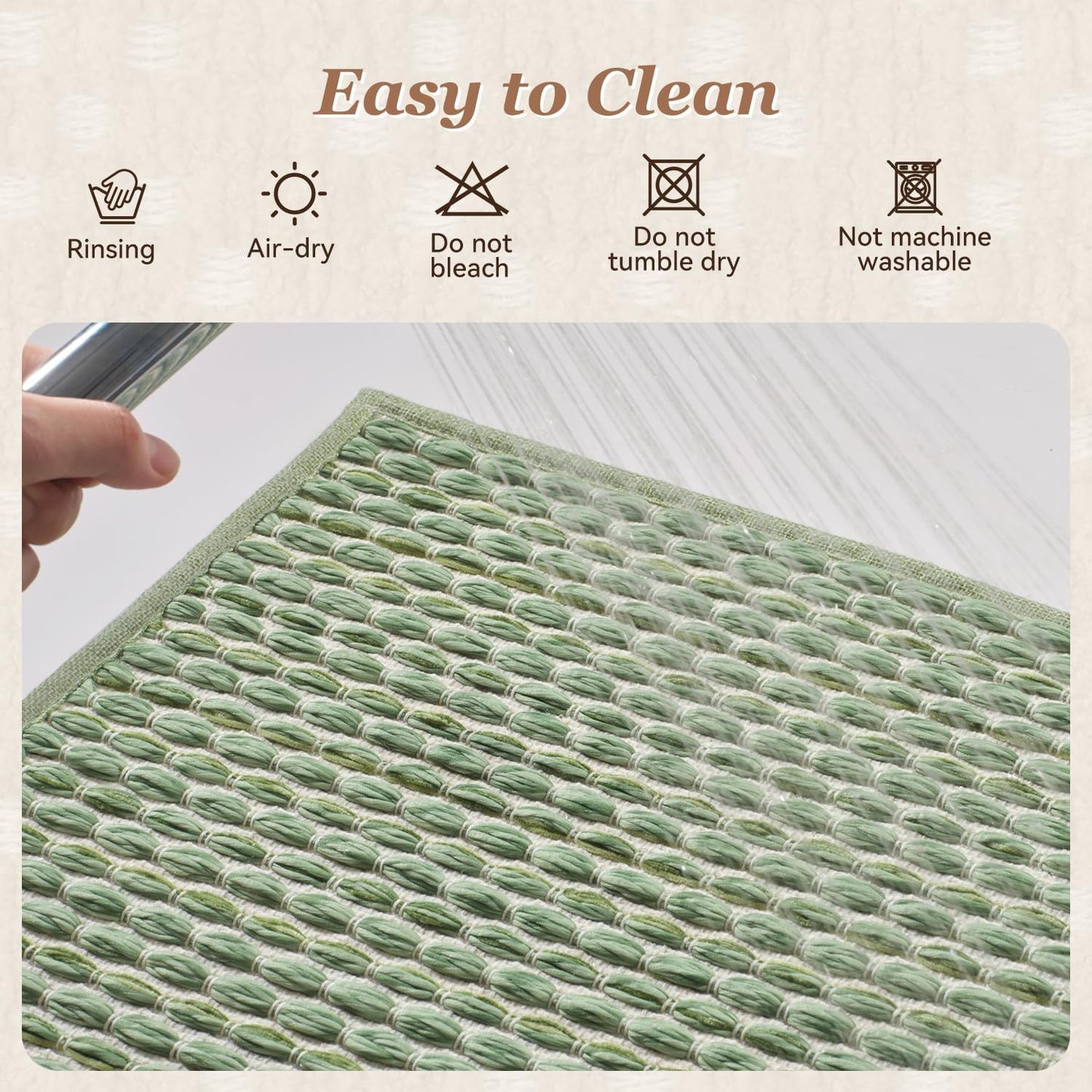 AMOAMI Unique Woven Bath Mat, Super Absorbent Non Slip Bath Mat, 18" x 30", Sage