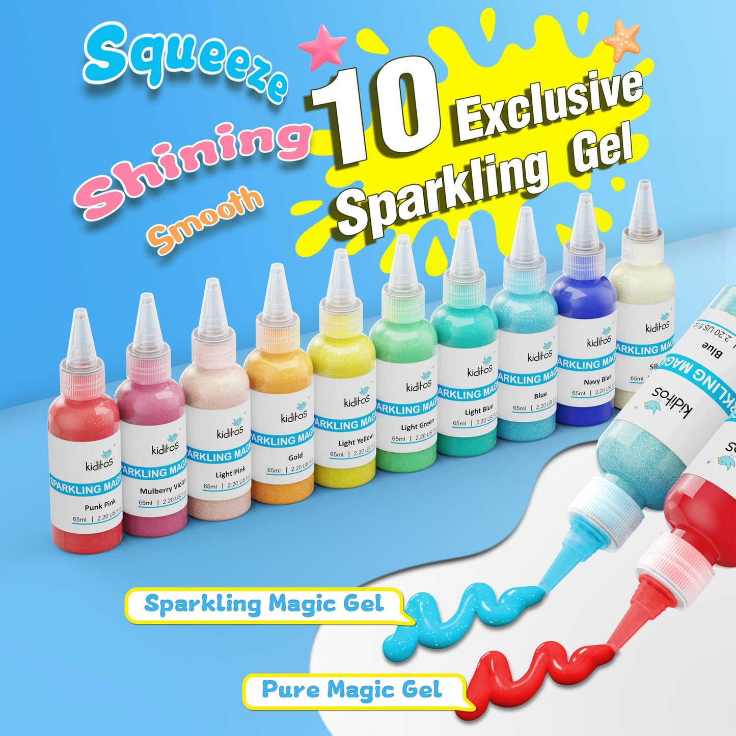 Kiditos Magic Water Elf Toy Kit – Squishies for Kids, 20 Gels & 10 Molds, Magic Gel Water Pets Sensory DIY Craft Kit, Party Favors & Gifts for Kids Ages 3+
