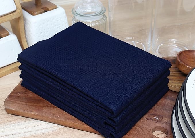 PurpleEssences Waffle Weave Kitchen Towel, 100% Cotton, 15x25 Inches, with Hanging Loop Ultra Soft Absorbent Quick Drying Dish Cloth, Tea and Hand Towels, 6 Pack - Christmas Holiday Winter - Navy Blue