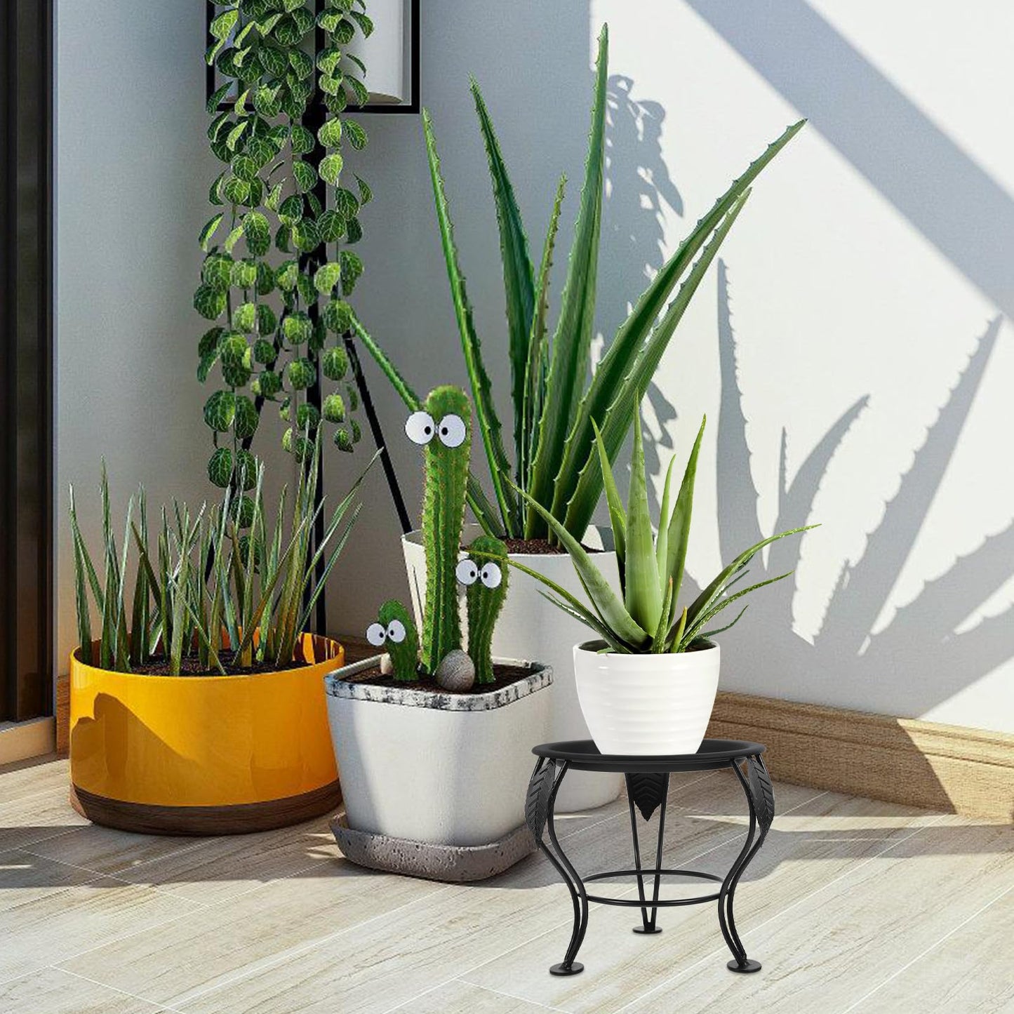 Veemoon 2pcs Black Metal Plant Stand for Indoor and Outdoor Flower Pots, Decorative Garden Ball Holder Base, Farmhouse Style Plant Holders for Patio and Lawn