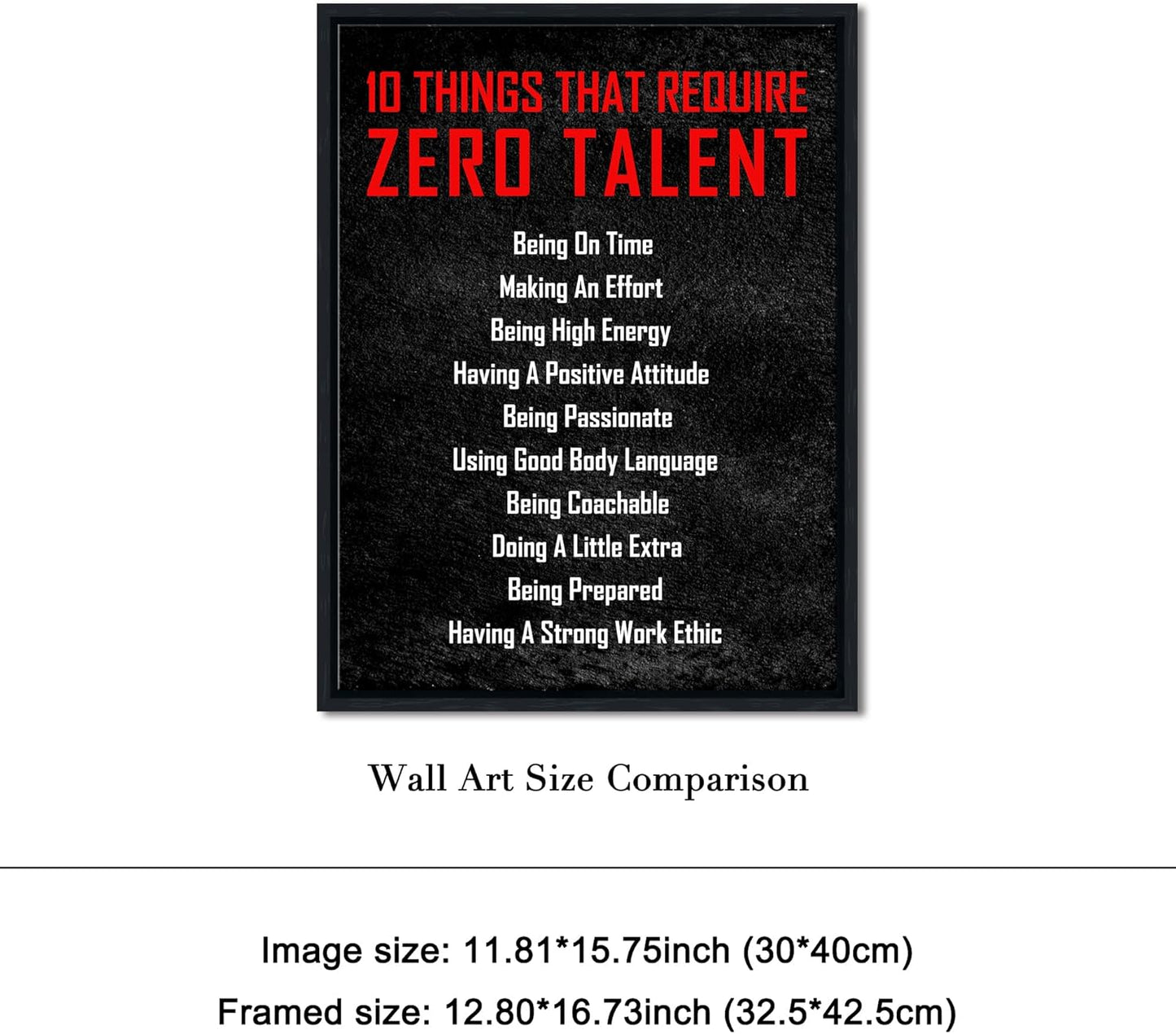 Pyradecor Black Framed Wall Art Inspirational Poster Canvas Prints Motivational 10 Things that Require Zero Talent Office Positive Quotes for Classroom Home Decorations