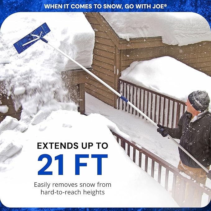 Snow Joe Telescoping Roof Rake, Extendable Leaf & Snow Shovel with Poly Blade, 25 Inch Wide, RJ204M