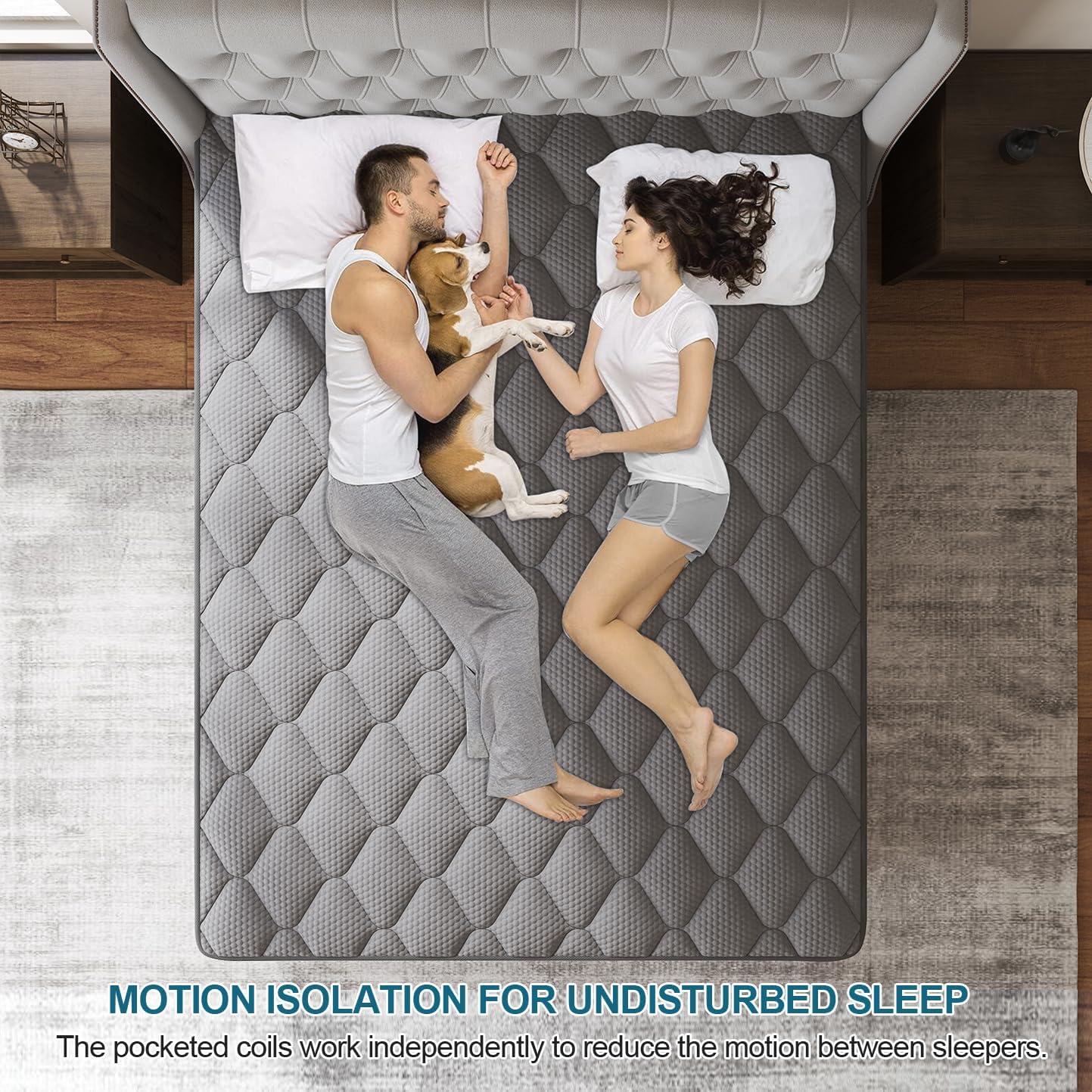 Full Mattress, 14 Inch Hybrid Mattresses Grey Euro Top Medium Firm for Back & Lumbar Support, 100 Night Trial, Individual Pocket Spring Bed for Motion Isolation & Pressure Relief