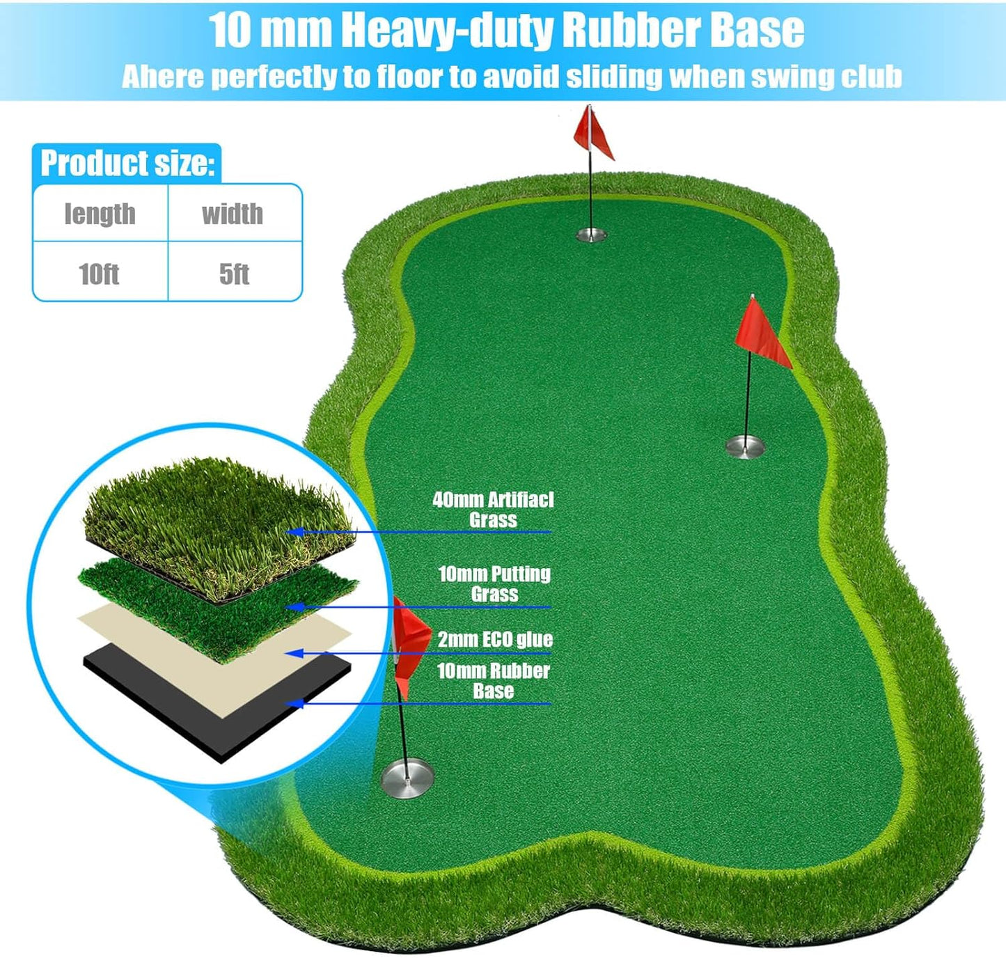 Golf Putting Green/Mat-Golf Training Mat- Professional Golf Practice Mat- Green Long Challenging Putter for Indoor/Outdoor