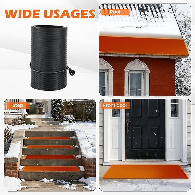 HOMREST Heated Snow Melting Walkway Mat,10" x 30" Heated Floor Mat with 10 Feet Long Power Cord,2 in/h Speed No-Slip Snow and Ice Melt with 1 Plug for Snow Removal,Winter Outdoor Steps,Doorways