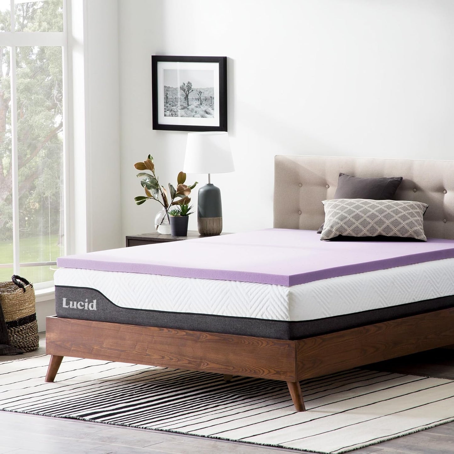 Lucid 2 Inch Lavender Infused Memory Foam Mattress Topper - Ventilated Design – Pressure Relieving Bed Topper - Mattress Pad – CertiPur Certified - Full Size