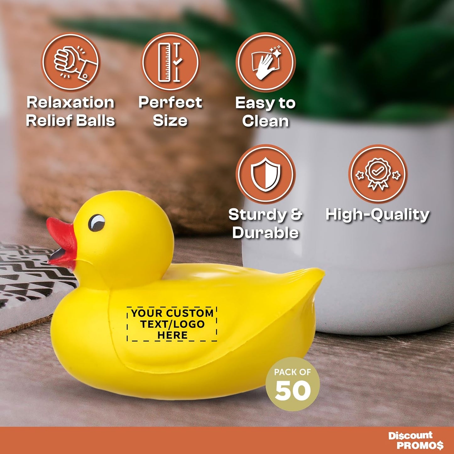 DISCOUNT PROMOS Custom Rubber Ducky Squeeze Balls Set of 50, Personalized Bulk Pack - Perfect for Promotional Giveaways - Yellow