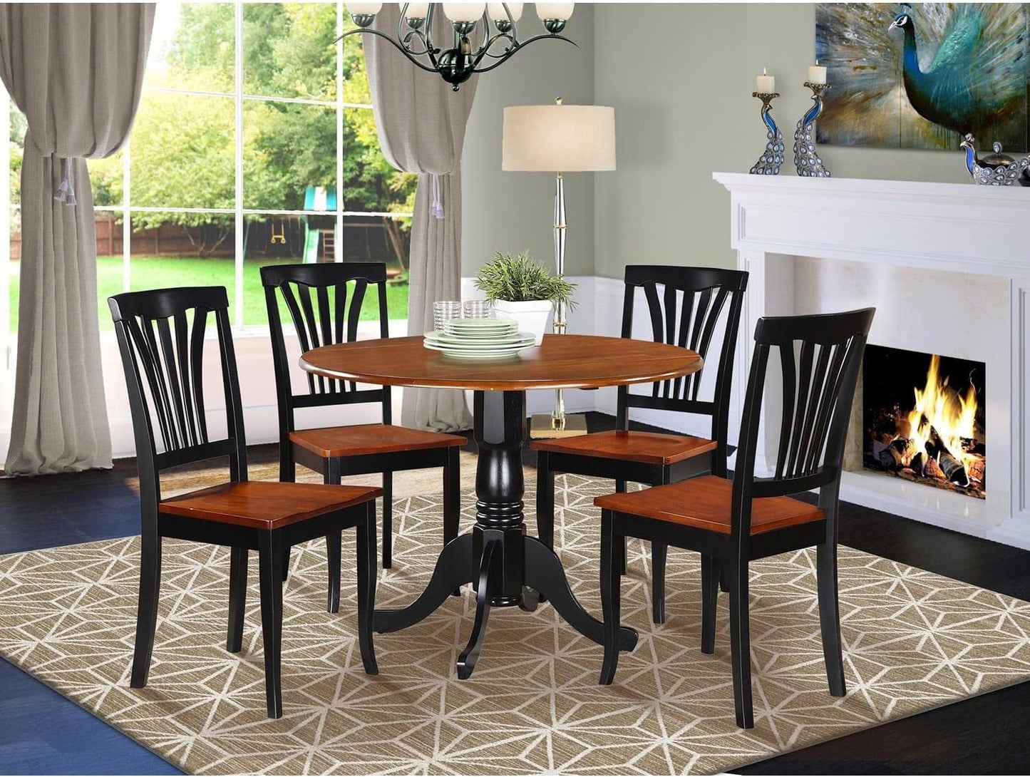 East West Furniture DLAV5-BCH-W 5 Piece Dinette Set for 4 Includes a Round Dining Room Table with Dropleaf and 4 Dining Chairs, 42x42 Inch, Buttermilk & Cherry