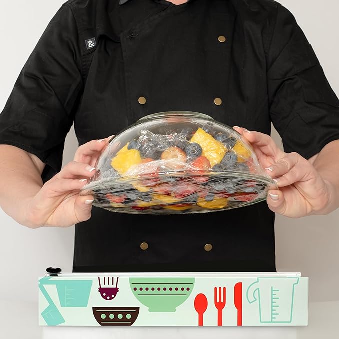 Chicwrap Cook's Tools Refillable Plastic Wrap Dispenser - One 12" x 250' Roll of Professional Grade Plastic Wrap - BPA Free and Kosher Certified - Reusable Dispenser w/Slide Cutter