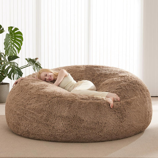Stuffed Animal Storage Bean Bag Chair Cover (No Filler) Washable Ultra Soft Bean Bag Cover for Organizing Plush Toys or Textile, Sack BeanBag Covers for Adults, Teens, 6FT, Khaki
