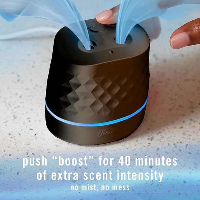 Febreze Plug Scent Booster in Black, Continuous Scent Device Oil Diffuser, Compatible with Febreze Air Freshener Plug in Refills, Giftable for Holidays