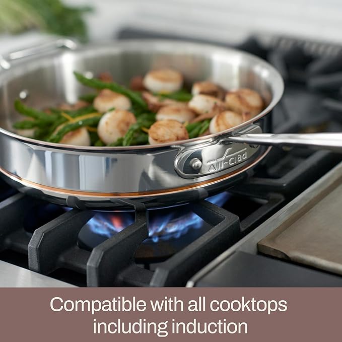 All-Clad Copper Core 5-Ply Stainless Steel Sauce Pan 4 Quart Induction Oven Broiler Safe 600F Pots and Pans, Cookware Silver