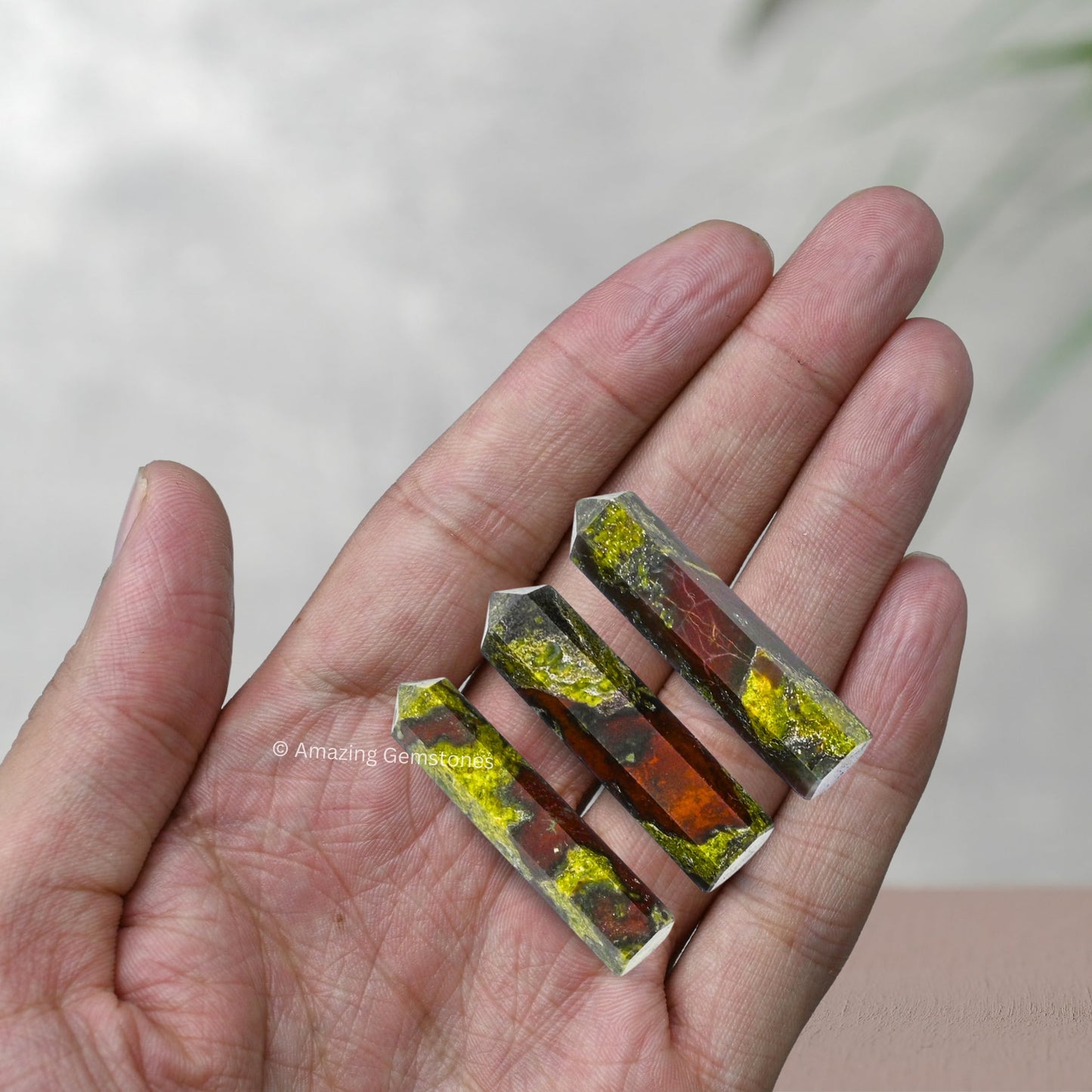 Amazing Gemstone Dragon Bloodstone Crystal Points Bulk Healing Crystals - Pack of 3 Single Terminated Healing Wand Point Bulk Crystals for Crafts, Crystal Grid, DIY Work - Premium Crystals