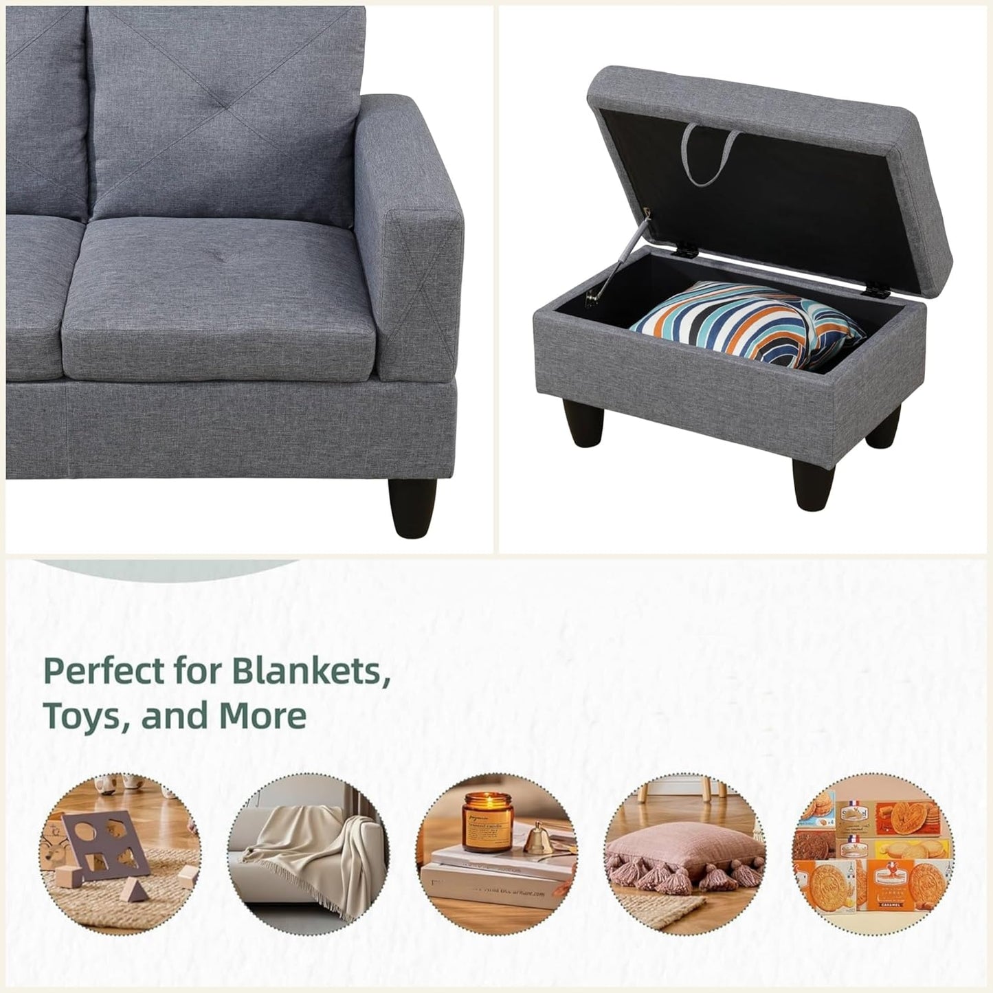 L Shaped Sectional Couch Sofa, Modern Couches for Living Room, Comfy 4 Seat Modular Sectional Sofa with Ottoman Storage for Bedroom Apartment, Gray