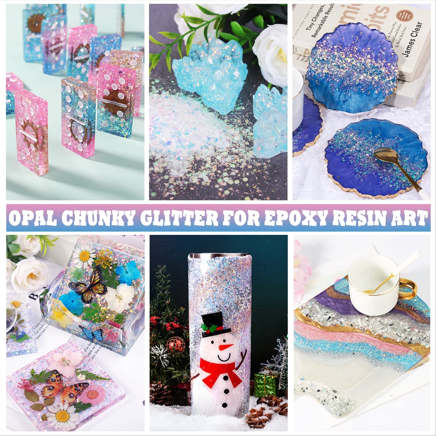 LET'S RESIN Opal Chunky Glitter for Resin, 12 * 10g Craft Glitter Powder for Tumblers/Slime, Iridescent Chameleon Glitter Sequins Festival Decor(Each 0.35oz)