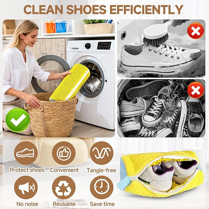 Shoe Washing Machine Bag Laundry Shoe Bag for Washer and Dryer Reusable 2pc Shoe Cleaning Bags for Sneakers 360° Deep Cleaning Machine for All Shoes Types With Self-locking Zipper