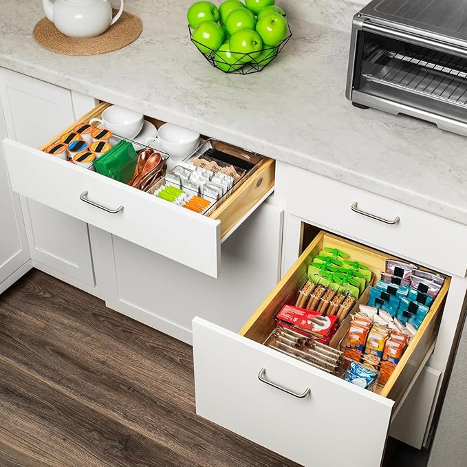 Pantry Organizers and Storage - 4 Pack Kitchen Organizers and Storage for Fridge,Drawer and Refrigerator - Spice Organization for Cabinet,Clear Plastic Stackable Bins for Snack Organizer