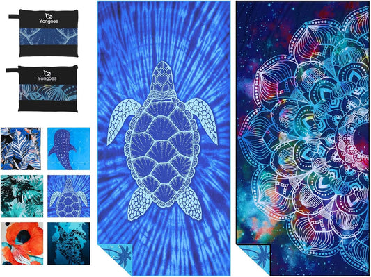 2 Pack Microfiber Lightweight Thin Beach Towel Sand Free Quick Dry Super Absorbent Large Towels for Swimming Pool Yoga Gym Travel Vacation Beach Accessories Essentials for Adults