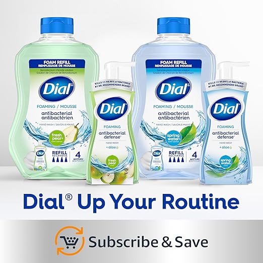 Dial Antibacterial Defense Foaming Hand Soap + Aloe, Spring Water Scent, 30 Fl Oz Hand Soap Refill (4 Pack), Dermatologist-Tested, Gentle on Skin