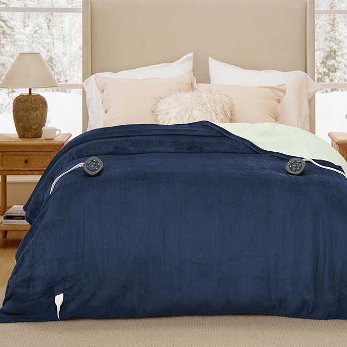 Bedsure Electric Blanket King Size - Dual Control Heated Blanket King Size, Fast Heating with 10 Time Settings & 10 Heat Settings, Warm Gifts for Grandma, Women, Men (100x90 inches, Navy)