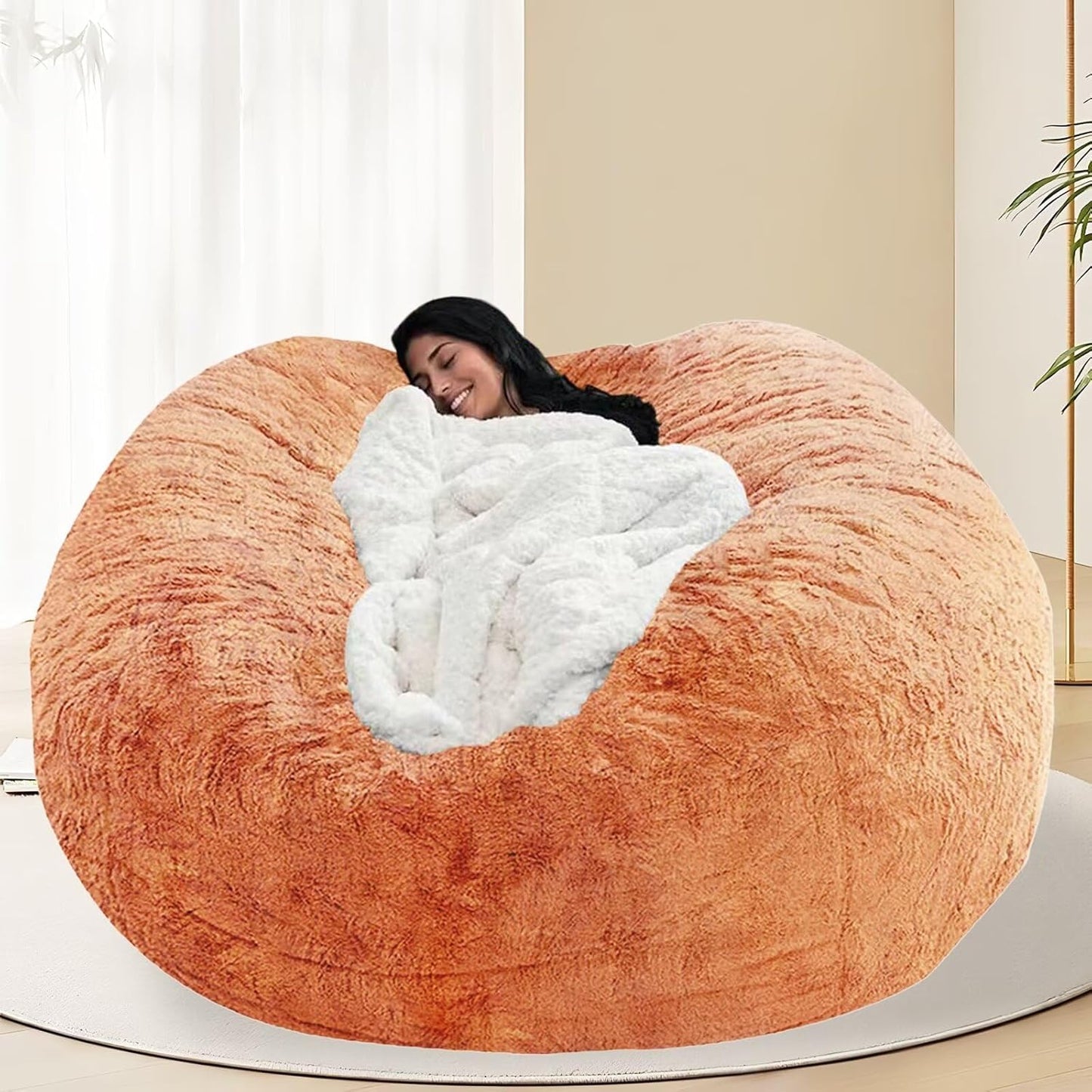 BCU 7FT Big Bean Bag for Adults Kids Without Filling Oversized Bean Bag Chair Cover for Stuffed Animal Storage, Milk Orange
