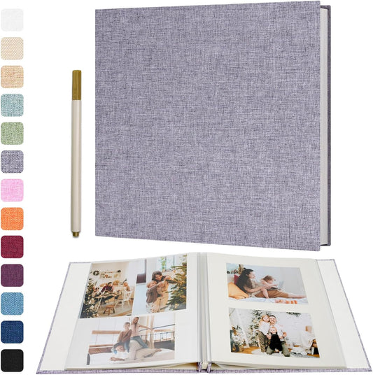 Vienrose Large Photo Album Self Adhesive for 4x6 8x10 10x12 Pictures Scrapbook Album DIY Scrap Book 40 Sticky Pages with A Metallic Pen 13"x12.6"40 Pages Grey