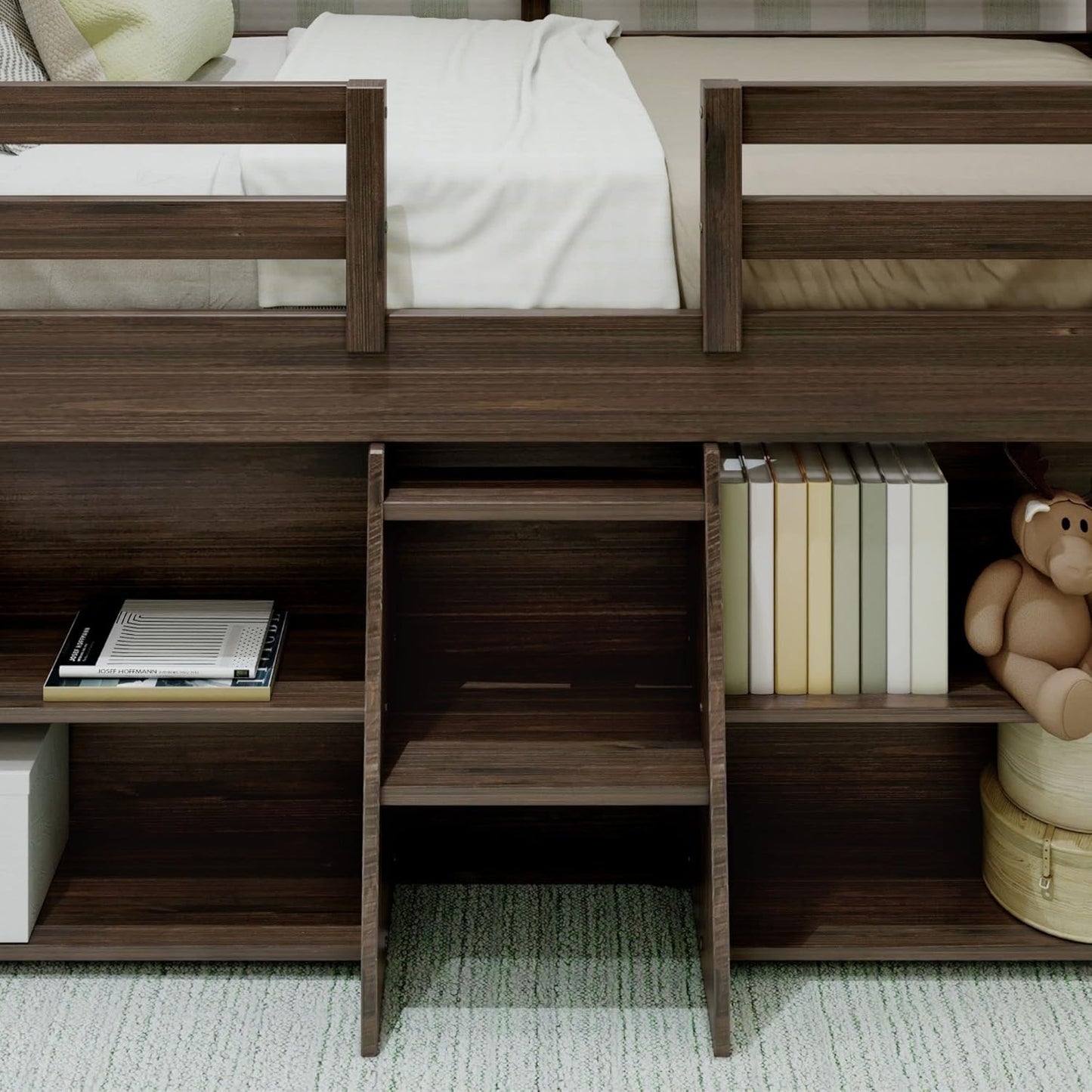 Max & Lily Modern Farmhouse Low Loft Bed, Twin Bed Frame for Kids with 2 Bookcases, Barnwood Brown