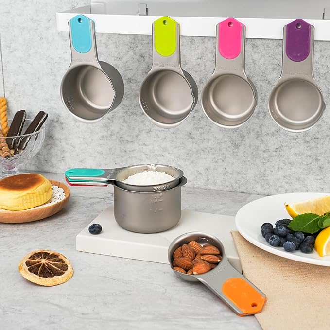 Magnetic Measuring Cups Set of 6, Stainless Steel Nesting Measuring Cups with Easy to Read Markings, Kitchen Gadgets for Cooking & Baking