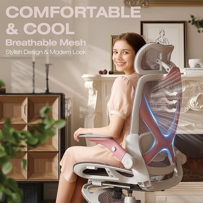 ELABEST X100 Ergonomic Mesh Office Chair with Footrest, Big and Tall Hone Desk Chair with 5D Flip-Up Arms, Adjustable 3D Lumbar Support,Gaming & Executive Computer Chairs for Long Hours