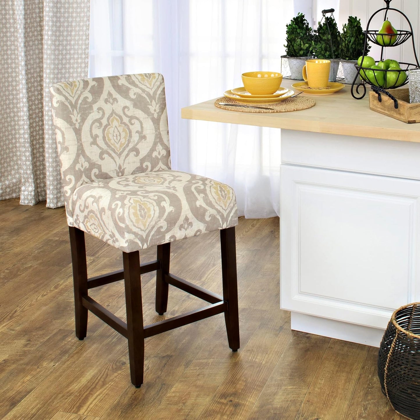 HomePop Upholstered Counter Height Barstool, 24-Inch, Suri Cream Damask