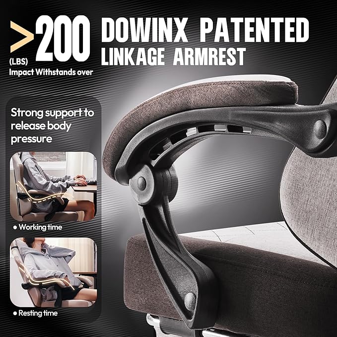 Dowinx Gaming Chair Fabric with Pocket Spring Cushion, High Back Ergonomic Computer Chair with Footrest for Adults, Massage Lumbar Support Swivel Game Chair for Office Gaming 300LBS, Brown