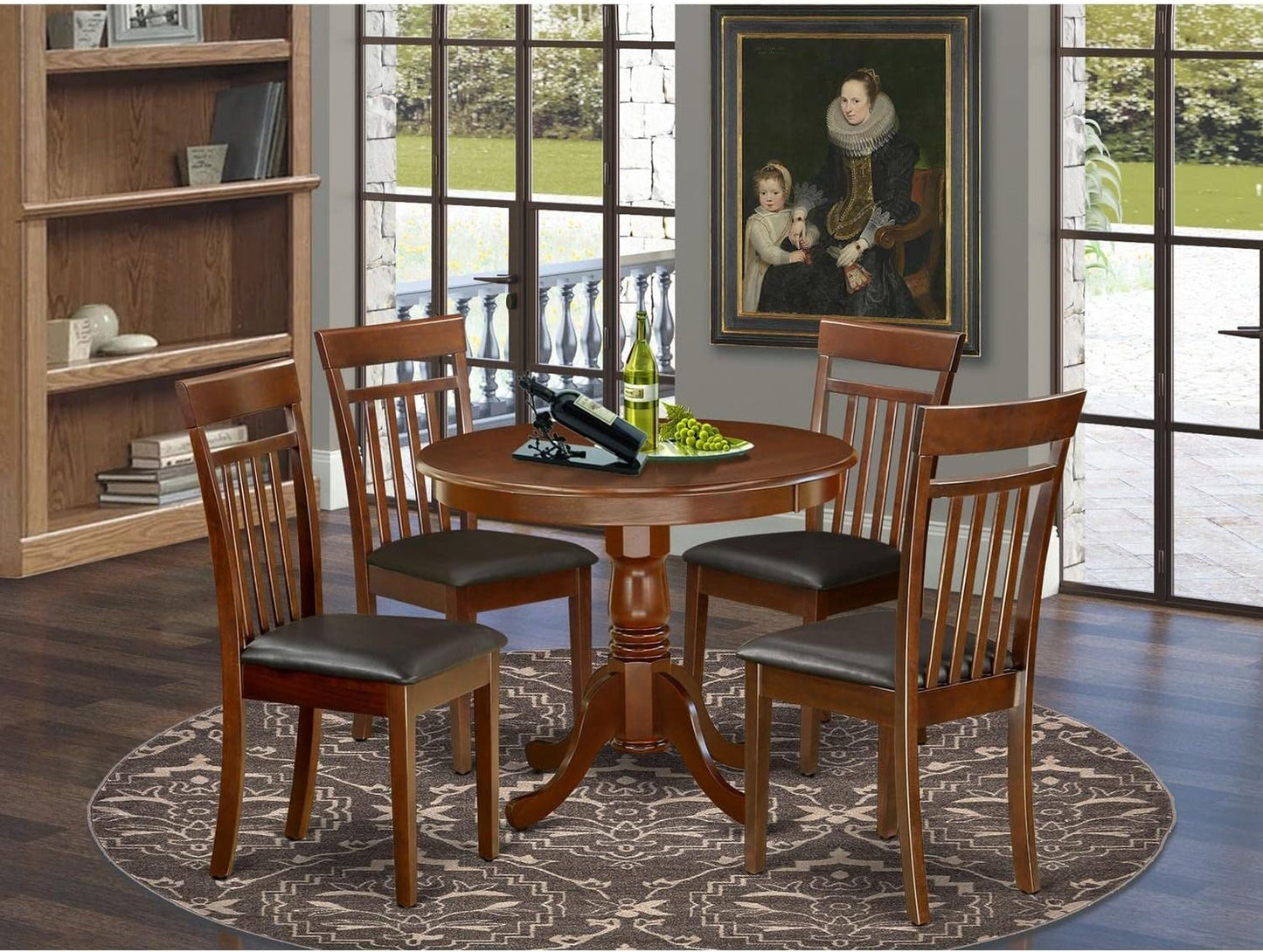 East West Furniture ANCA5-MAH-LC 5 Piece Dining Table Set for 4 Includes a Round Kitchen Table with Pedestal and 4 Faux Leather Dining Room Chairs, 36x36 Inch, Mahogany