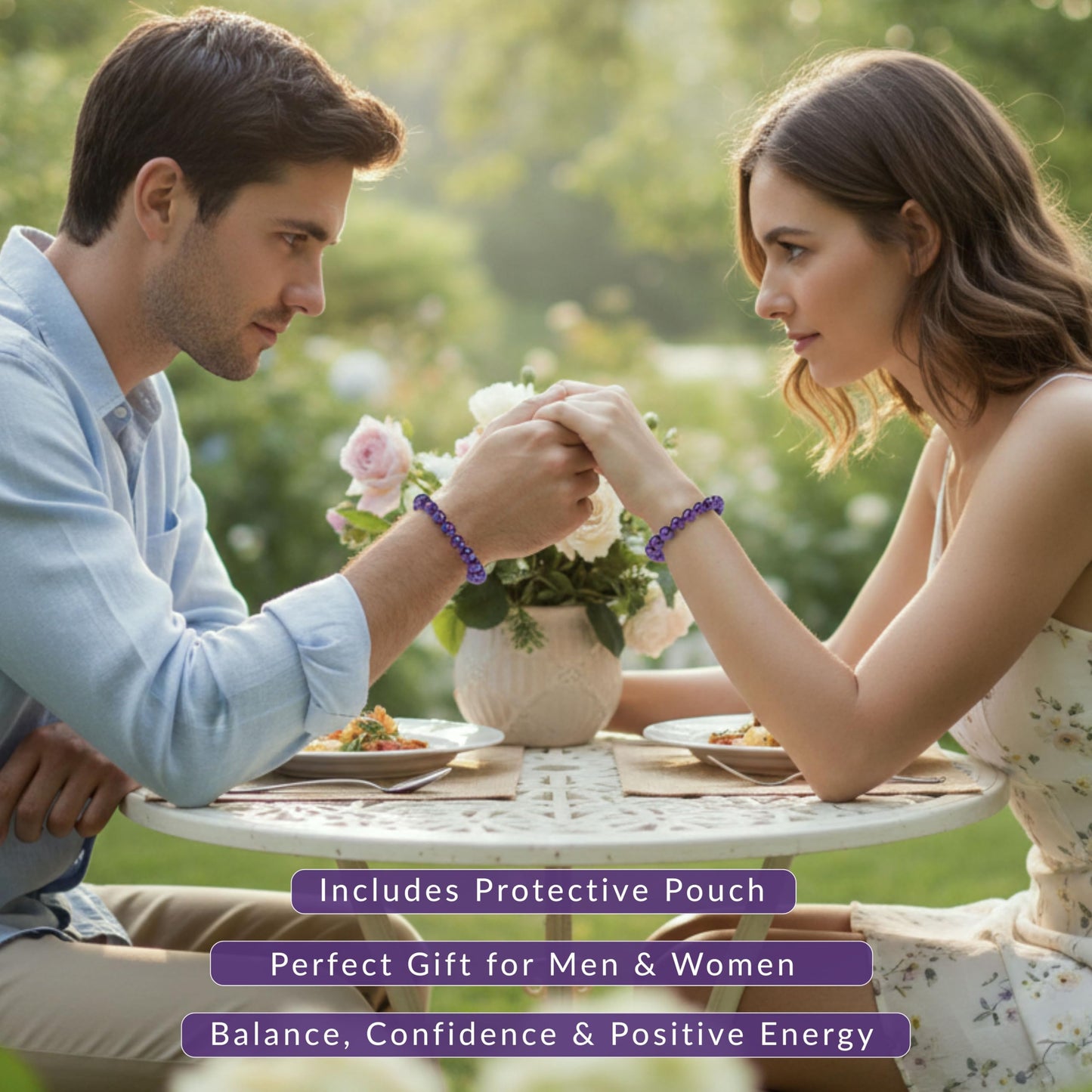 Cherry Tree Collection Amethyst Beaded Bracelet – Genuine 8mm Gemstone Stretch Bracelet for Men & Women – Handmade Crystal Bracelet - (Amethyst - M)