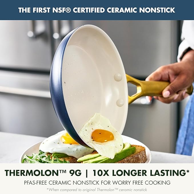 GreenPan Nonstick Reserve Pro 10” & 12” Frying Pan Set, NSF Certified Ceramic, Hard Anodized PFAS-Free Skillets, Stainless Steel Handles, Oven & Dishwasher Safe, Twilight Blue