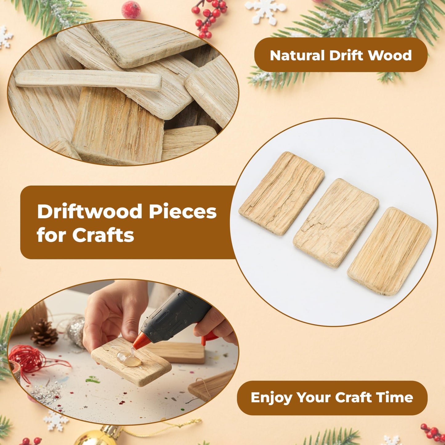 Driftwood Pieces for Crafts – 250g Bag of Natural Drift Wood for Christmas Ornaments, Holiday Photo Props, DIY Wedding Vase and Home Table Filler Decor, Beach Surf Art for Creating Frames, Wreath