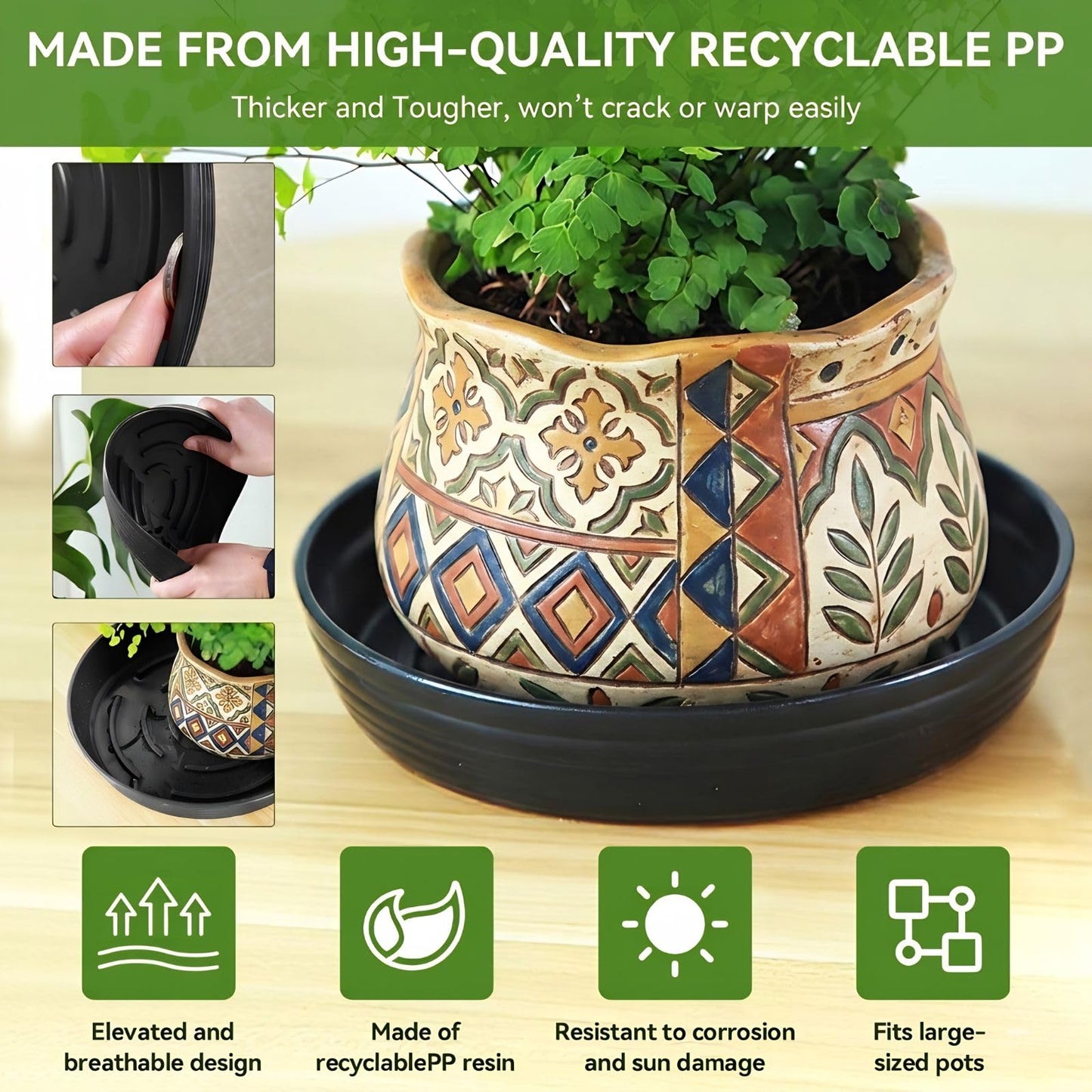 AKODENORA 10 Pack Plant Drip Trays, 10inch Heavy Duty Plastic Plant Saucer, Plant Pot Saucers Bulk, 1.5'' Deeper Plant Plates to Catch Water Durable Flower Pot Plant Saucer for Indoors Outdoor Use
