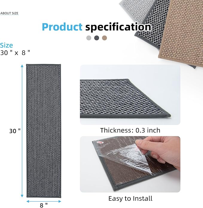 Art3d Stair Treads for Wooden Steps 15Pcs, 8" X 30" Non Slip Stair Runner Rugs with Reusable Adhesive for Elders Kids and Dogs, Machine Washable Peel and Stick Stair Treads Carpet, Black