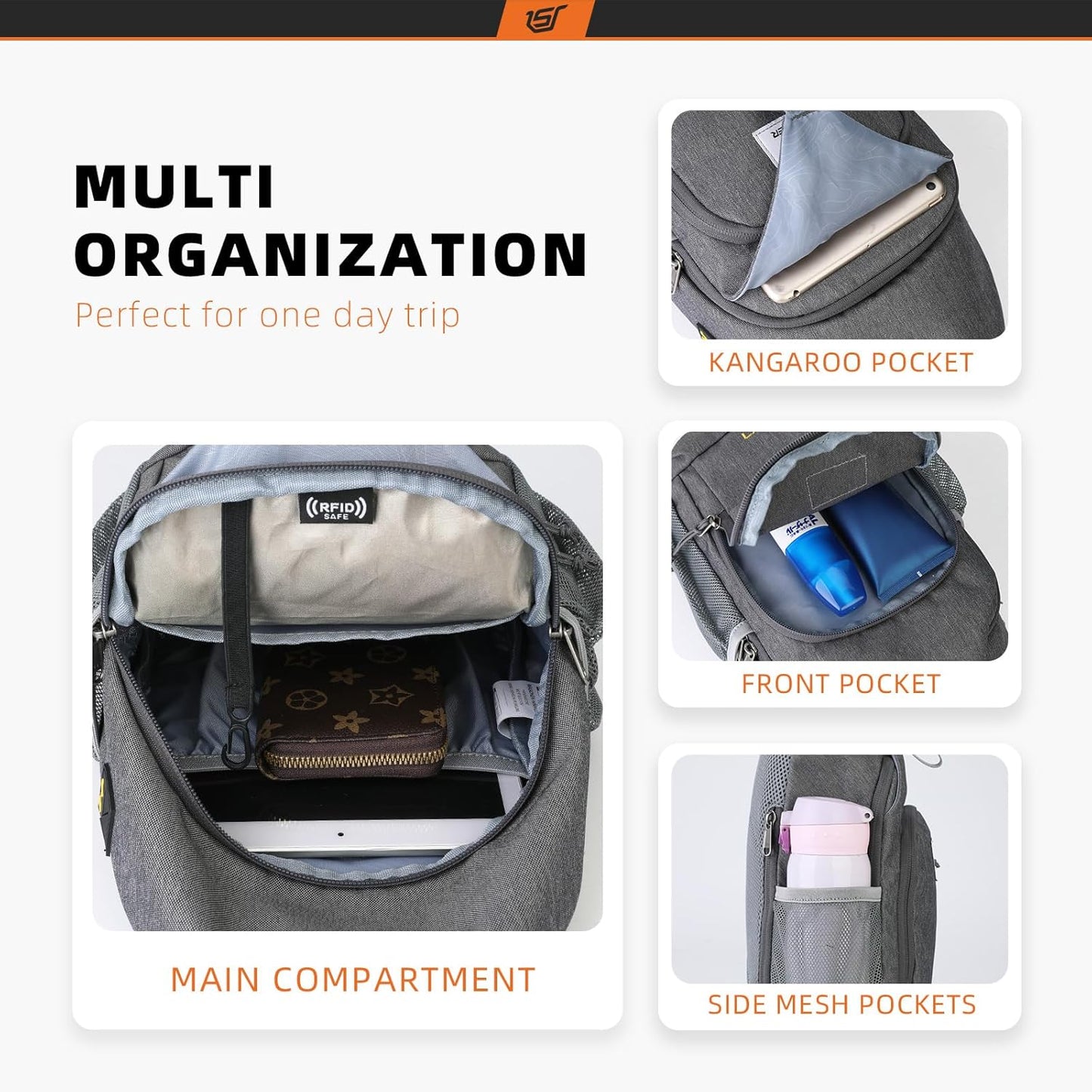 SKYSPER Sling Bag RFID Crossbody Sling Backpack Cross Body Shoulder Bag Travel Hiking Daypack for Women Men
