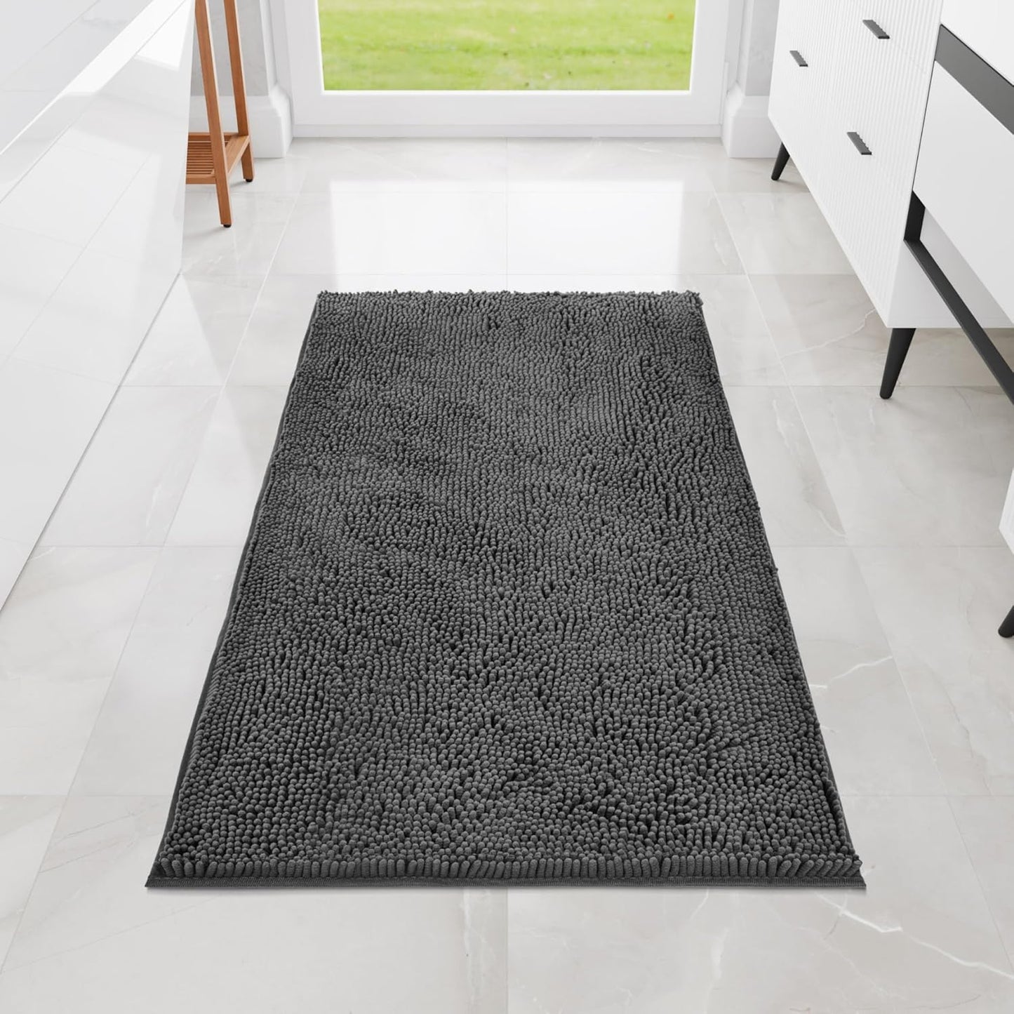 Bathroom Rugs 60"x30", Ultra-Soft Bath Rugs Quick Dry, Non Slip Absorbent Chenille Bath Mats for Bathroom Floor, Tub, Shower, Toilet, Machine Washable, Grey