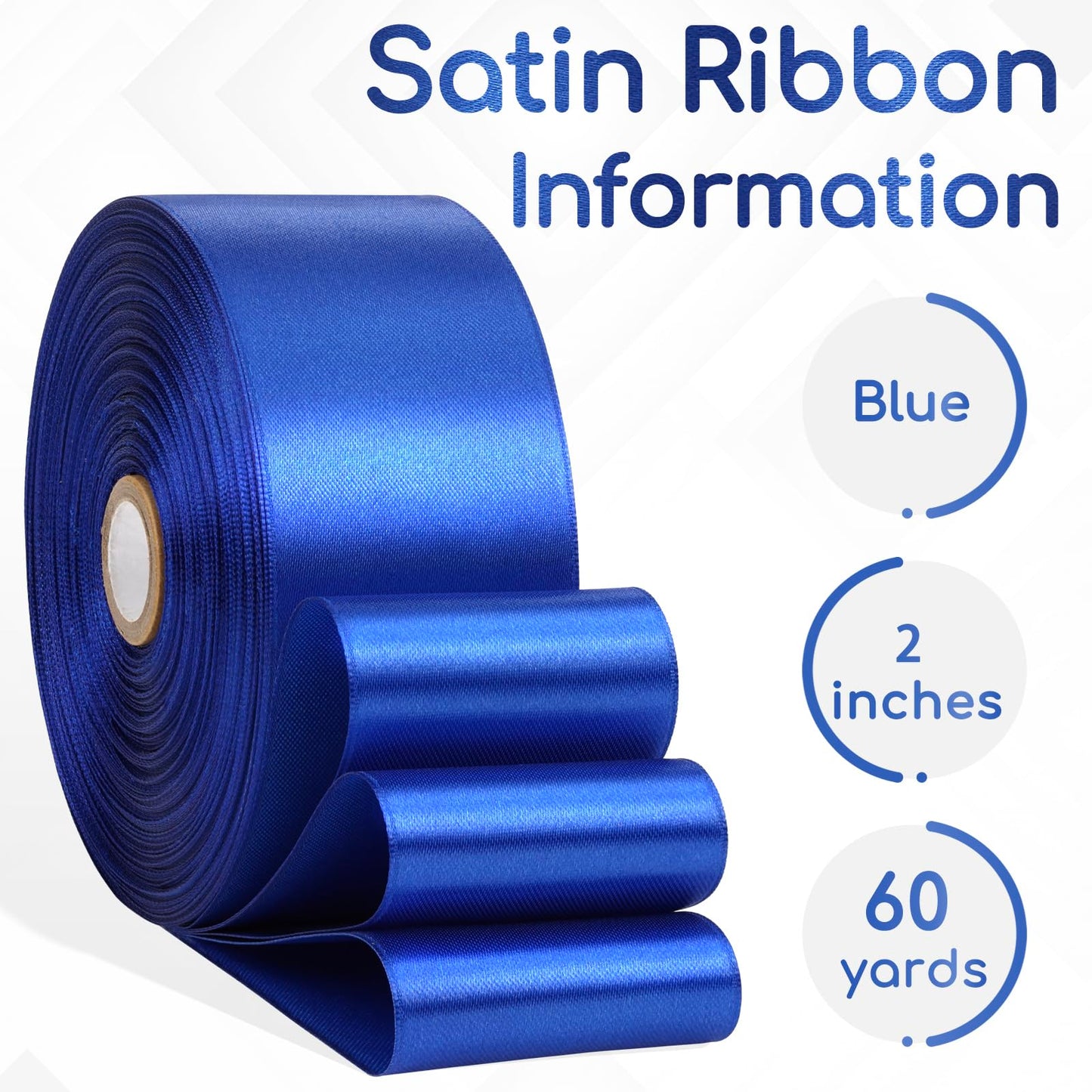 Aoropo Blue Satin Ribbon 2 Inch 60 Yards, Royal Blue Polyester Fabric Ribbon for Gift Wrapping, Crafts, Flower Bouquet, Hair Accessories, Wedding and Festival Decor