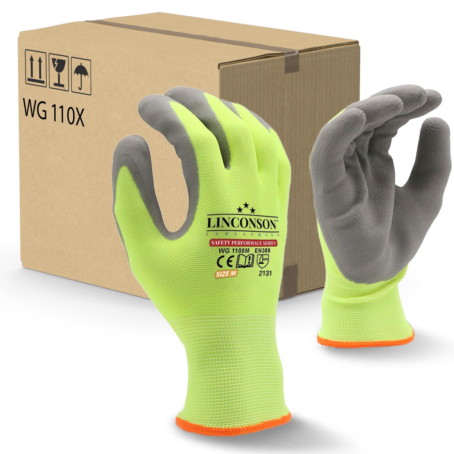 linconson 12 Pack Safety Performance Series Construction Mechanics Work Gloves (Green - Grey Palm, XXL (Pack of 12))