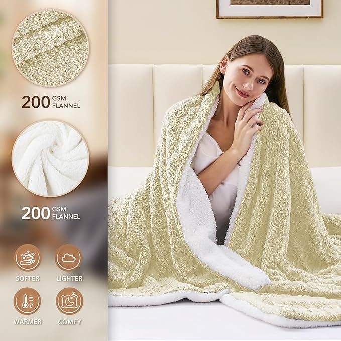Homemate Electric Heated Blanket Twin - 62"x84" Heating Bed Blankets Throw with 10 Heating Levels 8 Hours Auto Off Fast Heating Over-Heated Protection Ultra Soft Warm Flannel ETL Certified