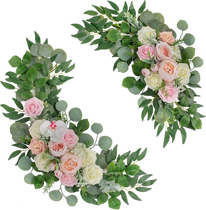 Wedding Arch Flowers, Artificial Floral Decor for Wedding Ceremony & Reception, Standard Size Large Flower Swag Set for Backdrop & Welcome Sign, Pack of 2 (Blush & Pink)