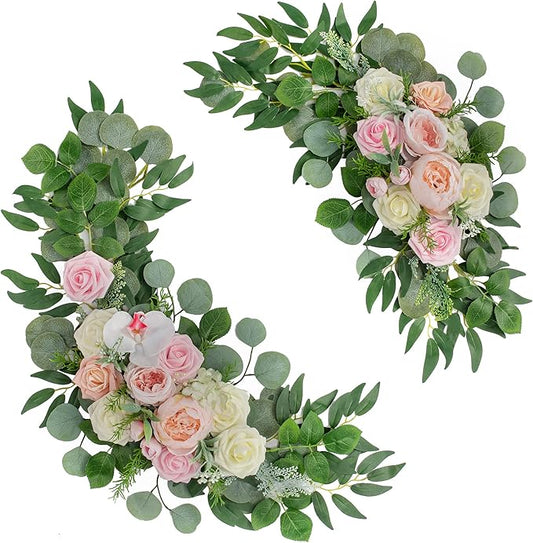 Wedding Arch Flowers, Artificial Floral Decor for Wedding Ceremony & Reception, Standard Size Large Flower Swag Set for Backdrop & Welcome Sign, Pack of 2 (Blush & Pink)