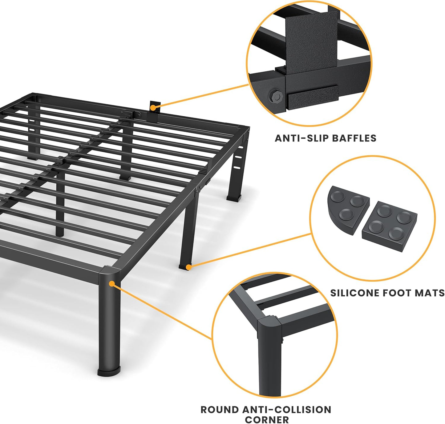 20 Inch King Size Metal Platform Bed Frame with Round Corners, Storage Space Under High Bed Frame-Heavy Duty Steel Slats Support, Noise Free - Easy Assembly - No Box Spring Needed