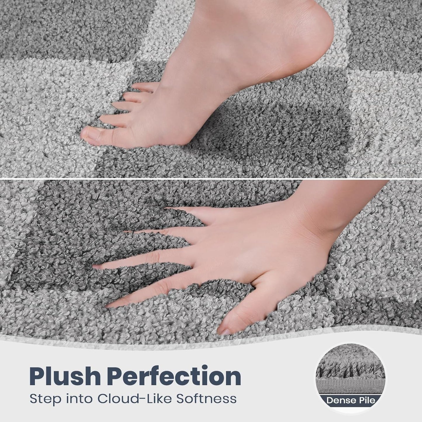 PURRUGS Bathroom Rug Non-Slip Machine Washable 30" x 60", Super Absorbent and Quick-Dry Bath Mat, Extra Soft and Plush Bath Rug for Shower, Bathtub and Sink, Light Grey & Grey