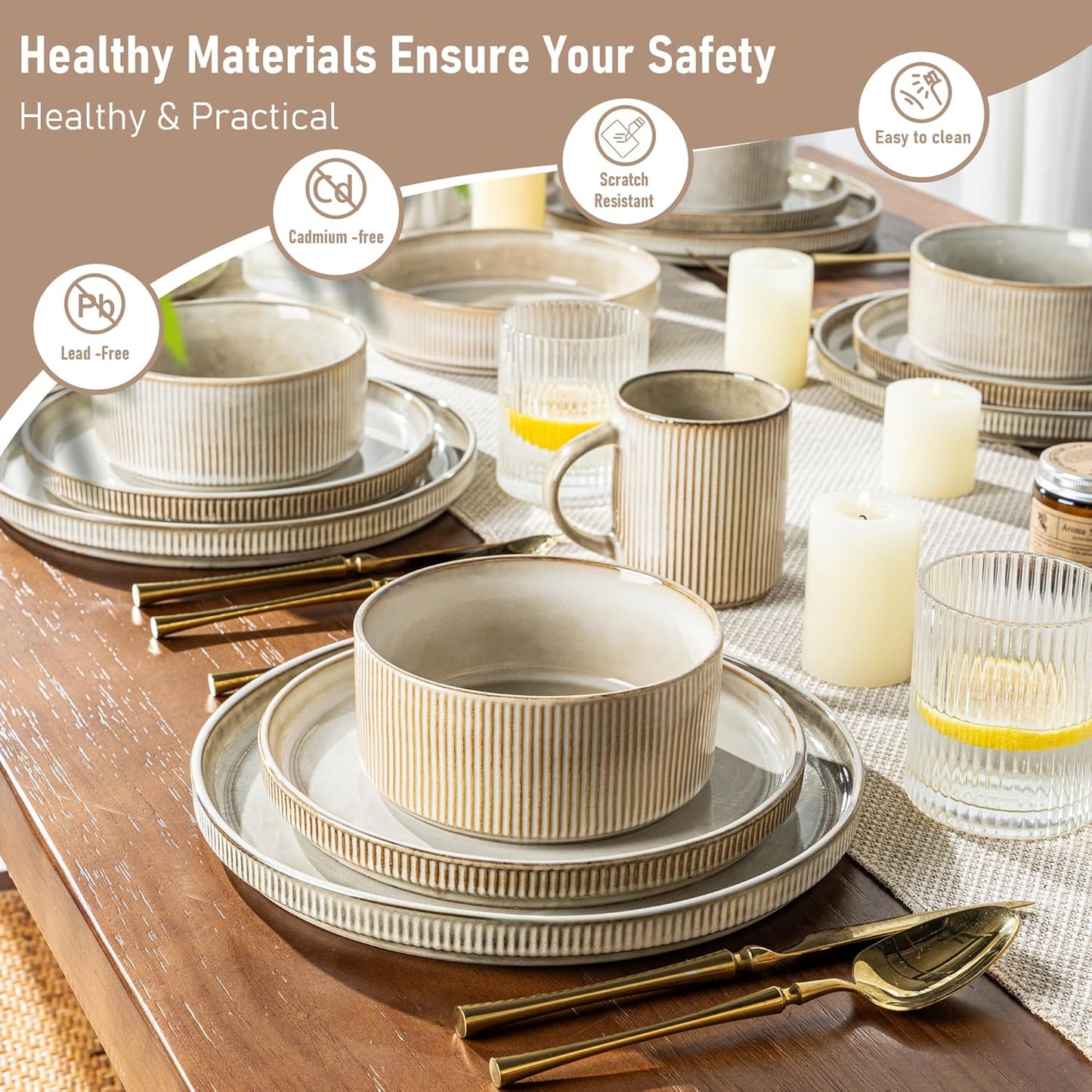 GBHOME Stoneware Dinnerware Sets for 4,Round Reactive Glaze Ceramic Plates and Bowls Set,Highly Scratch Resistant | Dishwasher & Microwave Safe Dishes Set,Service for 4(12Pcs)
