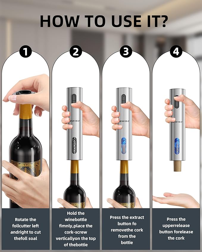 Rechargeable Electric Wine Gift Set: Wine Opener, Aerator, Vacuum Stoppers & Foil Cutter - Wine Lovers Gifts for Women Men - Christmas & White Elephant Gifts